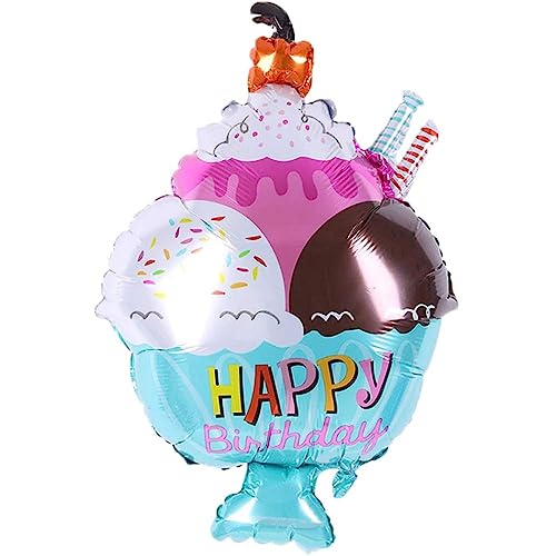 DIWULI Geburtstags Eisbecher Luftballon Happy Birthday, Eis Folien-Luftballon, Geburtstagsballon Bunt, Folien-Ballon Geburtstag, Mädchen Junge Kindergeburtstag, Party, Dekoration, Geschenk-Deko von DIWULI