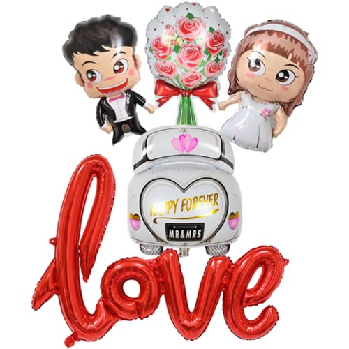 DIWULI, Hochzeit 5 Teile Ballon-Set, Mr and Mrs Ballon + Love Ballon + Blumenstrauß Ballon + Auto Folien-Ballon, Just Married, Wedding, Hochzeits-Deko, Hochzeitsfeier, Hochzeitstag, Dekoration, Rot DIWULI, Hochzeit 5 Teile Ballon-Set, Mr and Mrs Ballon + Love Ballon + Blumenstrauß Ballon + Auto Folien-Ballon, Just Married, Wedding, Hochzeits-Deko, Hochzeitsfeier, Hochzeitstag, Dekoration, Rot von DIWULI
