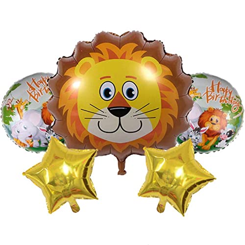 DIWULI, Löwen Tier-Ballon Set, Folien-Luftballons, Folien-Ballons Happy Birthday Kinder-Geburtstag, Mädchen Junge, Motto-Party, Tier-Party, Dekoration, Geschenk-Deko, Dschungel, Zoo, Wald, Lufttiere von DIWULI