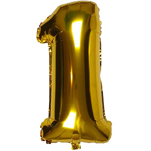 DIWULI Luftballon 1 Geburtstag XL Gold - Folienballon 1, Zahl 1 Ballon 1 Jahr edel, Geburtstagsdeko 1. Geburtstag Party-Deko Junge Mädchen, Zahlen-Ballon Dekoration, Zahlen-Luftballon Groß von DIWULI
