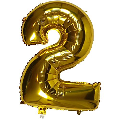 DIWULI XL Zahlen-Ballons, Zahl 2, Goldene Luftballons, Zahlenluftballons Gold, Folien-Luftballons Nummer Nr Jahre, Folien-Ballons 2. Geburtstag, Hochzeit, Party, Dekoration, Geschenk-Deko von DIWULI