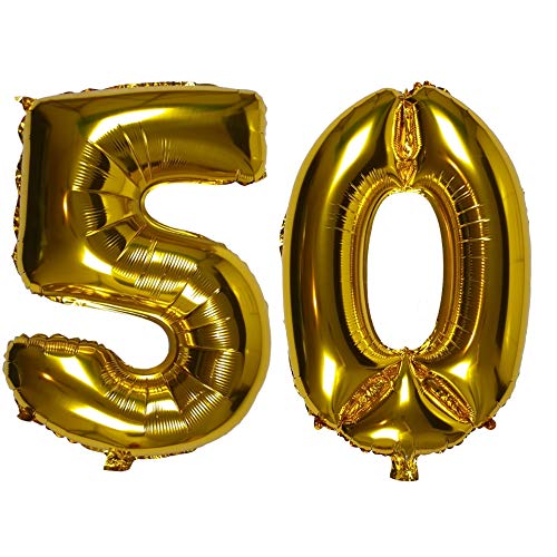 DIWULI Luftballon 50 Geburtstag XL Gold - Folienballon 50, Zahl 50 Ballon 50 Jahre edel, Geburtstagsdeko 50. Geburtstag Party-Deko Junge Mädchen, Zahlen-Ballon Dekoration, Zahlen-Luftballon Groß DIWULI Luftballon 50 Geburtstag XL Gold - Folienballon 50, Zahl 50 Ballon 50 Jahre edel, Geburtstagsdeko 50. Geburtstag Party-Deko Junge Mädchen, Zahlen-Ballon Dekoration, Zahlen-Luftballon Groß von DIWULI