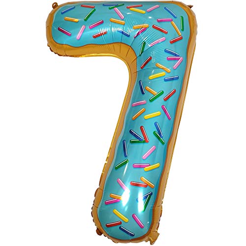 DIWULI XL Zahlen-Ballons, Zahl 7, Sweet Donut Luftballons, süße Zahlenluftballons, Folien-Luftballons Nummer Nr Jahre, Folien-Ballons für 7. Geburtstag, Motto-Party, Dekoration, Geschenk-Deko von DIWULI