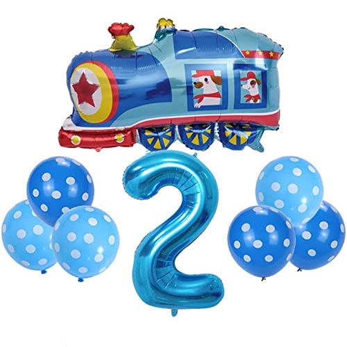 DIWULI Zug Lokomotive Luftballon Set, XXL Zahl 2 Zahlen-Ballon Blau, 2. Kinder-Geburtstag Junge, Motto-Party, Dekoration, Folien-Luftballon, Folien-Ballon, Latex-Ballon, Jahre Nr Nummer, Ballon-Set von DIWULI