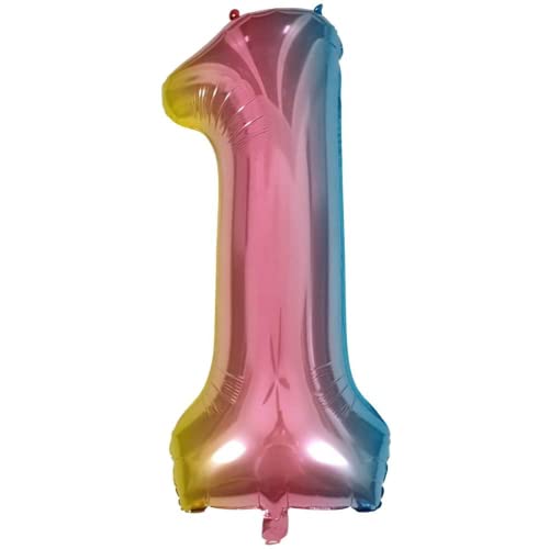 DIWULI gigantische XXL Zahlen-Ballons, Zahl 1, Schillernde Regenbogen Luftballons, Zahlenluftballons, Folien-Luftballons Nummer Nr Jahre, Folien-Ballons für 1. Geburtstag, Party-Deko, Dekoration von DIWULI