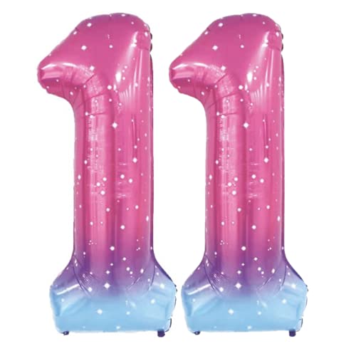 DIWULI, gigantische XXL Zahlen-Ballons, Zahl 11, Sterne rosa-blau Gradient Luftballons, Zahlenluftballons, Folien-Luftballons Nummer Nr Jahre, Folien-Ballons für 11. Geburtstag, Party-Deko, Dekoration von DIWULI