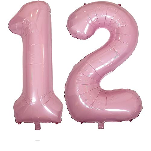 DIWULI Luftballon 12 Geburtstag XXL Rosa - Folienballon 12, Zahl 12 Ballon 12 Jahre, Geburtstagsdeko 12. Geburtstag Helium Party-Deko Junge Mädchen, Zahlen-Ballon Dekoration, Zahlen-Luftballon Groß von DIWULI
