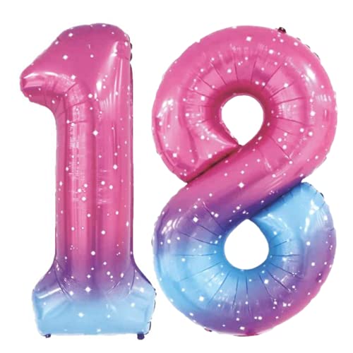 DIWULI, gigantische XXL Zahlen-Ballons, Zahl 18, Sterne rosa-blau Gradient Luftballons, Zahlenluftballons, Folien-Luftballons Nummer Nr Jahre, Folien-Ballons für 18. Geburtstag, Party-Deko, Dekoration von DIWULI