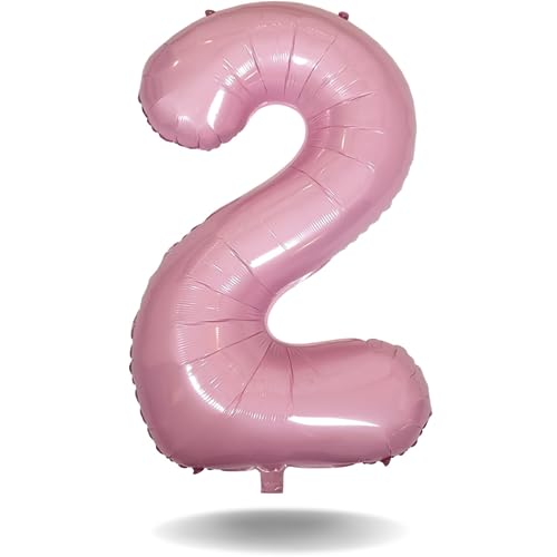 DIWULI Luftballon 2 Geburtstag XXL Rosa - Folienballon 2, Zahl 2 Ballon 2 Jahre, Geburtstagsdeko 2. Geburtstag Helium Party-Deko Junge Mädchen, Zahlen-Ballon Dekoration, Zahlen-Luftballon Groß von DIWULI
