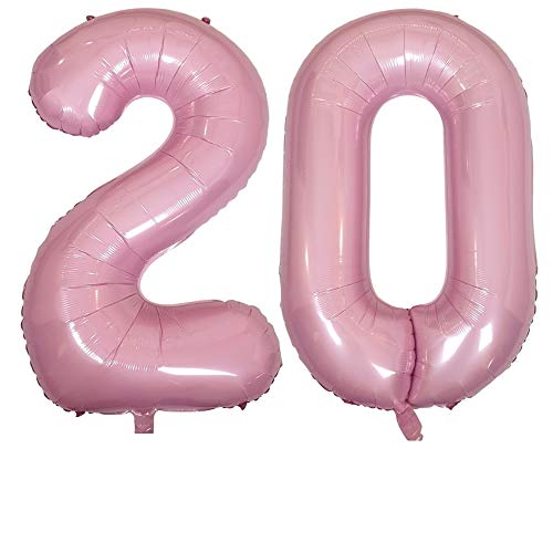 DIWULI Luftballon 20 Geburtstag XXL Rosa - Folienballon 20, Zahl 20 Ballon 20 Jahre, Geburtstagsdeko 20. Geburtstag Helium Party-Deko Junge Mädchen, Zahlen-Ballon Dekoration, Zahlen-Luftballon Groß von DIWULI