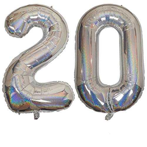 DIWULI Luftballon 20 Geburtstag XXL Silber Glitzer Zahl 20 DIWULI Luftballon 20 Geburtstag XXL Silber Glitzer Zahl 20 von DIWULI