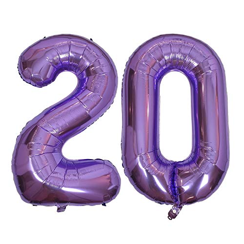 DIWULI Luftballon 20 Geburtstag XXL Lila - Folienballon 20, Zahl 20 Ballon 20 Jahre, Geburtstagsdeko 20. Geburtstag Helium Party-Deko Junge Mädchen, Zahlen-Ballon Dekoration, Zahlen-Luftballon Groß von DIWULI