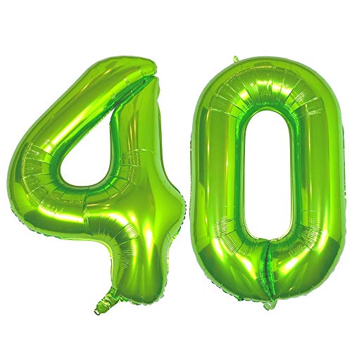 DIWULI Luftballon 40 Geburtstag XXL Grün - Folienballon 40, Zahl 40 Ballon 40 Jahre, Geburtstagsdeko 40. Geburtstag Helium Party-Deko Junge Mädchen, Zahlen-Ballon Dekoration, Zahlen-Luftballon Groß von DIWULI