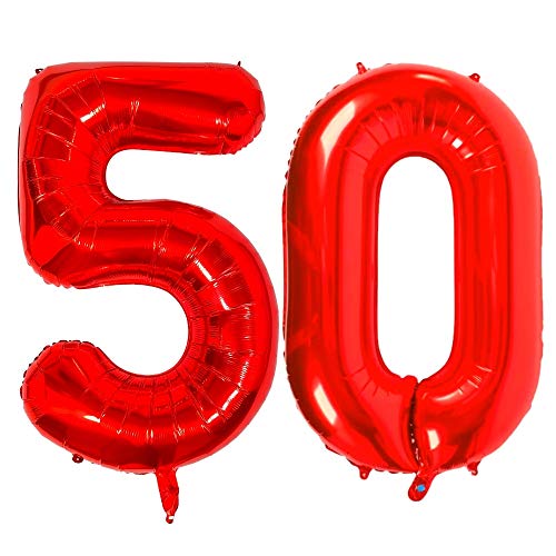 DIWULI® gigantische XXL Zahlen-Ballons, Zahl 50, Luftballons rot, Zahlenluftballons, rote Folien-Luftballons groß Nummer Nr Jahre, Folien-Ballons 50. Geburtstag, Party-Deko, Dekoration, Geschenk-Deko von DIWULI