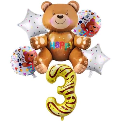 DIWULI Bären Luftballon Set 3 Jahre - Teddy-Bär Deko, Bären Deko, Zahlen-Ballon Zahl 3 XL, Bär-Ballon XL Happy Birthday Deko Folien-Ballon 3. Kinder-Geburtstag Junge Mädchen Party-Deko Geburtstagsdeko von DIWULI