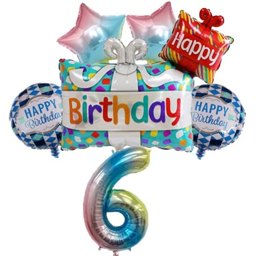 DIWULI Geburtstags Ballon Set 6 Jahre Blau Regenbogen Deko DIWULI Geburtstags Ballon Set 6 Jahre Blau Regenbogen Deko von DIWULI