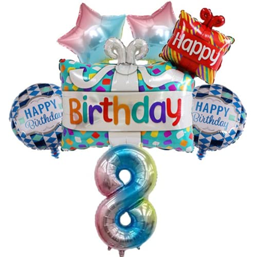 DIWULI Geburtstags Ballon Set 8 Jahre Blau Regenbogen Deko DIWULI Geburtstags Ballon Set 8 Jahre Blau Regenbogen Deko von DIWULI
