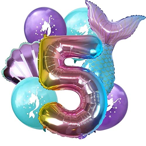 DIWULI Meerjungfrau Geburtstag Deko 5 Jahre Luftballon Set DIWULI Meerjungfrau Geburtstag Deko 5 Jahre Luftballon Set von DIWULI
