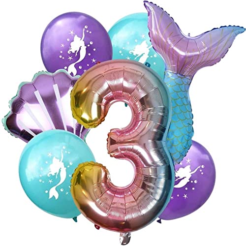 DIWULI Meerjungfrau Geburtstag Deko 3 Jahre Luftballon Set DIWULI Meerjungfrau Geburtstag Deko 3 Jahre Luftballon Set von DIWULI
