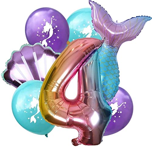 DIWULI Meerjungfrau Geburtstag Deko 4 Jahre Luftballon Set DIWULI Meerjungfrau Geburtstag Deko 4 Jahre Luftballon Set von DIWULI