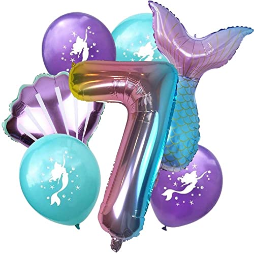 DIWULI Meerjungfrau Geburtstag Deko 7 Jahre - zum 7. Geburtstag - Zahlen-Ballon Zahl 7 Luftballon, Meerjungfrauen Deko Kindergeburtstag, Mädchen Geburtstag Deko Set, Party Dekoration Folien-Ballons DIWULI Meerjungfrau Geburtstag Deko 7 Jahre - zum 7. Geburtstag - Zahlen-Ballon Zahl 7 Luftballon, Meerjungfrauen Deko Kindergeburtstag, Mädchen Geburtstag Deko Set, Party Dekoration Folien-Ballons von DIWULI