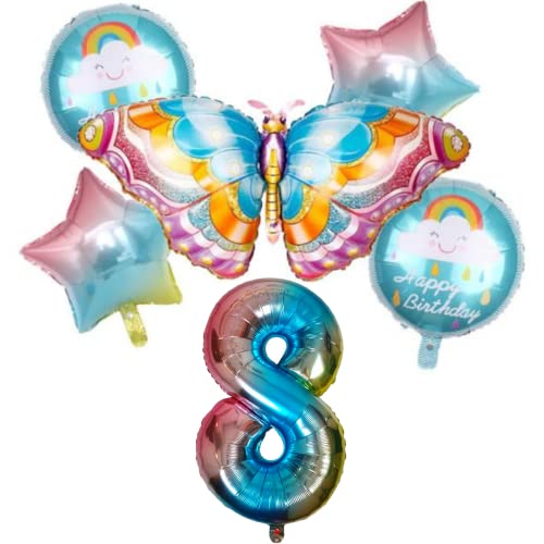 DIWULI Schmetterling Luftballon 8 Jahre - Deko Geburtstag von DIWULI
