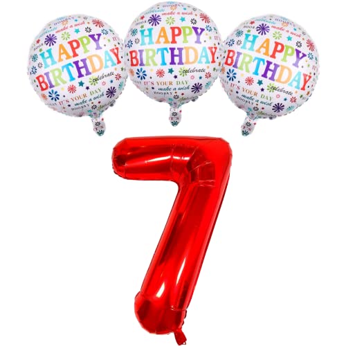 DIWULI Ballon-Set, XXL Zahlen-Ballon rot, Zahl 7, Happy Birthday weiß bunt Folien-Ballons 7. Kinder-Geburtstag Junge Mädchen, Motto-Party Party-Deko Dekoration, Folien-Luftballons Zahlen-Luftballon von DIWULI