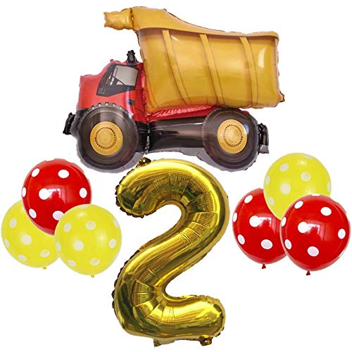 DIWULI Baufahrzeug Bagger Geburtstag Deko 2 Jahre - Geburtstagsdeko Bagger, Baustellen Geburtstagsparty Luftballon, Bagger Deko Kindergeburtstag, Deko Geburtstag Junge, Geburtstagsdeko 2 Jahre Junge von DIWULI