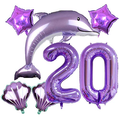 DIWULI Delfin Luftballon Set Zahl 20 - Geburtstag Deko Fisch von DIWULI