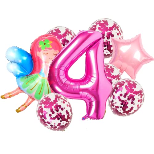 DIWULI Feen Geburtstag 4 Jahre - Feen Luftballons Zahl Set von DIWULI