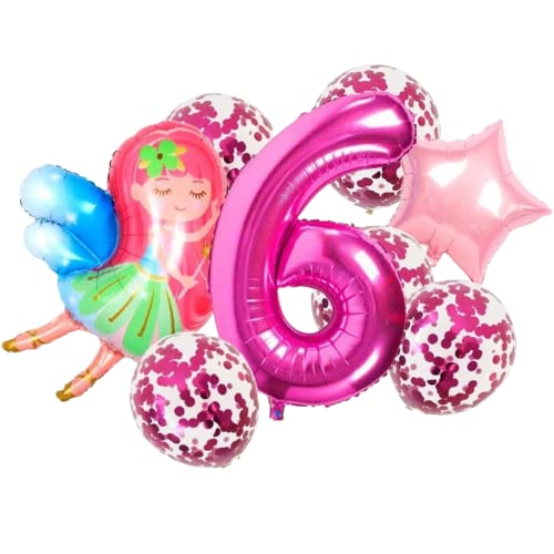 DIWULI Feen Geburtstag 6 Jahre - Feen Luftballons Zahl Set von DIWULI
