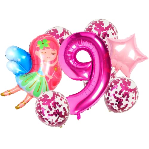 DIWULI Feen Geburtstag 9 Jahre - Feen Luftballons Zahl Set von DIWULI