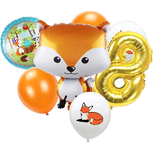 DIWULI Fuchs Luftballon Set 8 Jahre - Waldtiere Geburtstag von DIWULI