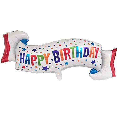 DIWULI Geburtstags Luftballon Happy Birthday Banner, Folien-Luftballon mit Sternen und Konfetti, Bunter Folien-Ballon für Geburtstag, Mädchen Junge Kindergeburtstag Party, Dekoration, Geschenk-Deko von DIWULI
