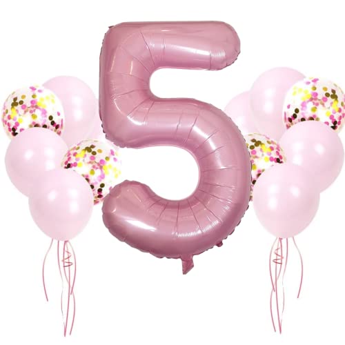 DIWULI Geburtstagsdeko 5 Jahre Rosa - Luftballon Set Zahl 5 von DIWULI