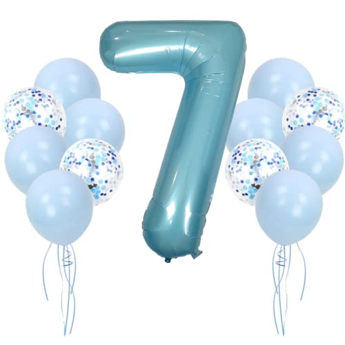 DIWULI Geburtstagsdeko 7 Jahre Blau Zahlen-Ballon Party Deko von DIWULI