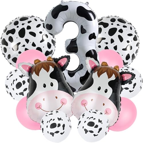 DIWULI Geburtstagsdeko Kuh 3 Jahre - Kuh Deko Ballon Set, Zahlen-Ballon Zahl 3 Luftballon gefleckt, Helium Groß Dekoration Junge Mädchen, Land, Landwirtschaft, Bauernhof Weiß Schwarz Rosa Cowboy DIWULI Geburtstagsdeko Kuh 3 Jahre - Kuh Deko Ballon Set, Zahlen-Ballon Zahl 3 Luftballon gefleckt, Helium Groß Dekoration Junge Mädchen, Land, Landwirtschaft, Bauernhof Weiß Schwarz Rosa Cowboy von DIWULI