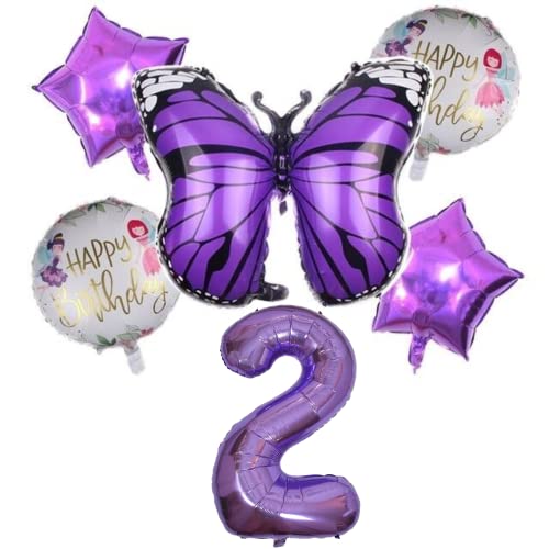 DIWULI Schmetterling Zahl 2 Luftballons - Deko Lila Set von DIWULI