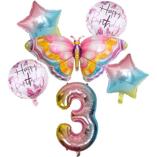 DIWULI Schmetterling Luftballons 3 Jahre - Zahl Geburtstag von DIWULI
