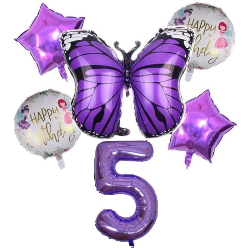 DIWULI Schmetterling Zahl 5 Luftballons - Deko Lila Set von DIWULI