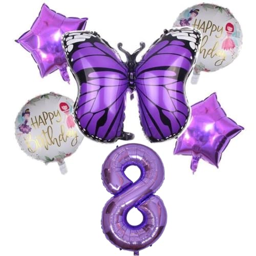 DIWULI Schmetterling Zahl 8 Luftballons - Deko Lila Set von DIWULI