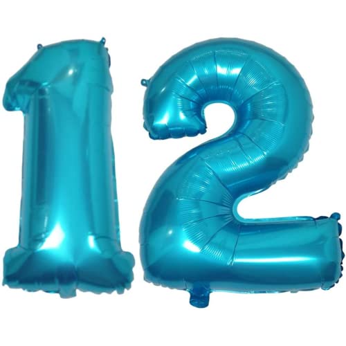 DIWULI Luftballon 12 Geburtstag XL Blau - Folienballon 12, Zahl 12 Ballon 12 Jahre, Geburtstagsdeko 12. Geburtstag Party-Deko Junge Mädchen, Zahlen-Ballon Groß Dekoration, Zahlen-Luftballon Nummer von DIWULI