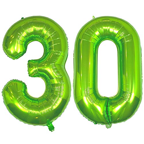 DIWULI Luftballon 30 Geburtstag XXL Grün - Folienballon 30, Zahl 30 Ballon 30 Jahre, Geburtstagsdeko 30. Geburtstag Helium Party-Deko Junge Mädchen, Zahlen-Ballon Dekoration, Zahlen-Luftballon Groß von DIWULI