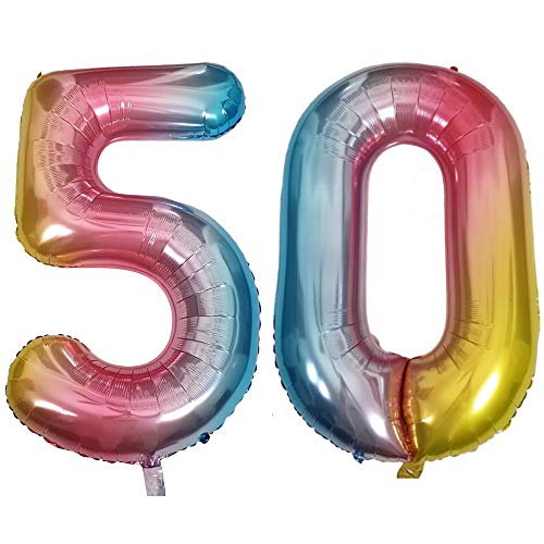 DIWULI Luftballon 50 Geburtstag XXL Rosa Regenbogen Zahl 50 von DIWULI