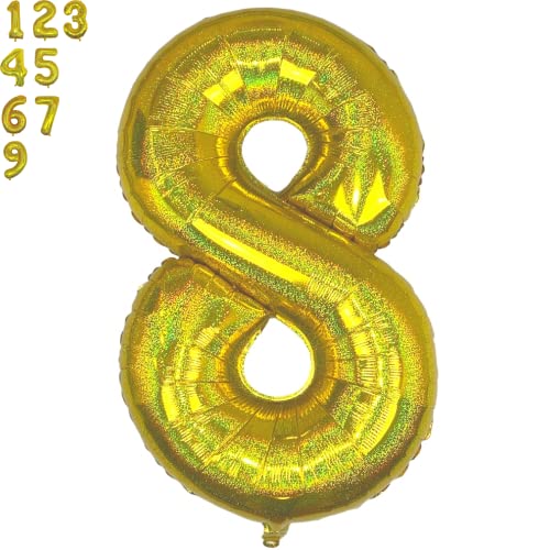 DIWULI Luftballon 8 Geburtstag XXL Gold Glitzer - Folienballon 8, Zahl 8 Ballon 8 Jahre, Geburtstagsdeko 8. Geburtstag Helium Party-Deko Junge Mädchen, Zahlen-Ballon Dekoration, Zahlen-Luftballon von DIWULI