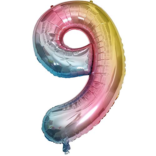 DIWULI Luftballon 9 Geburtstag XXL Rosa Regenbogen Zahl 9 von DIWULI