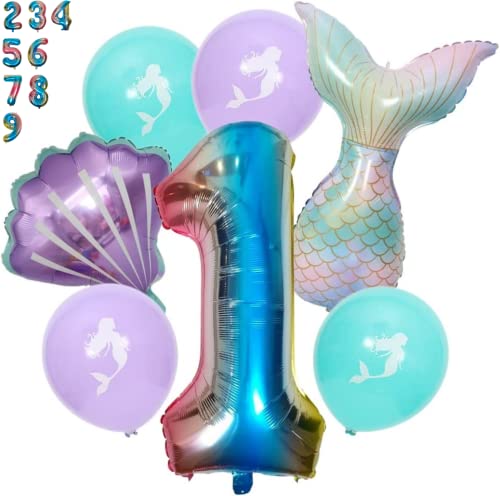 DIWULI Meerjungfrau Geburtstag 1 Jahr - Luftballon Set Deko von DIWULI