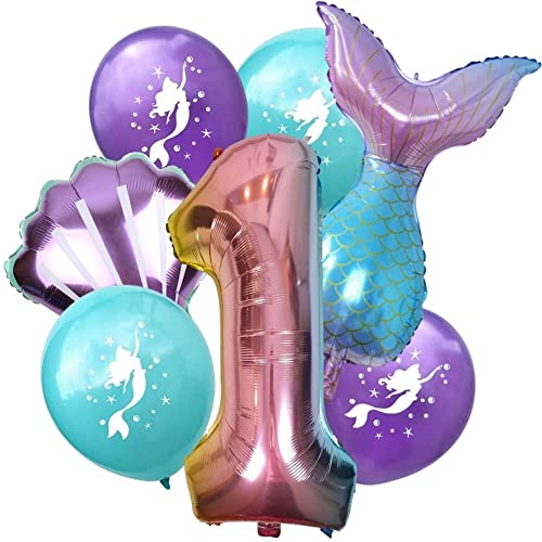 DIWULI Meerjungfrau Geburtstag Deko 1 Jahr Luftballon Set von DIWULI