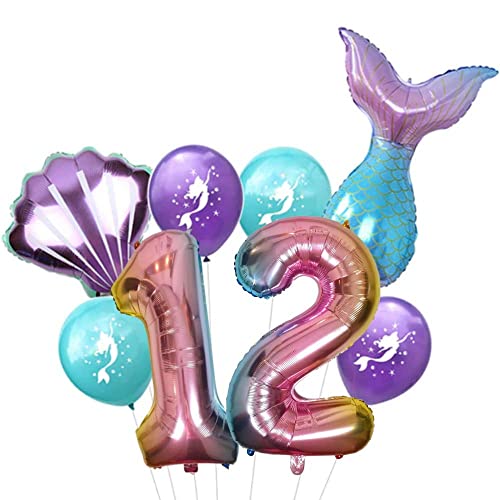 DIWULI Meerjungfrau Geburtstag Deko 12 Jahre Luftballon Set DIWULI Meerjungfrau Geburtstag Deko 12 Jahre Luftballon Set von DIWULI