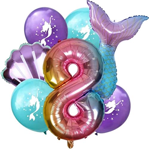 DIWULI Meerjungfrau Geburtstag Deko 8 Jahre Luftballon Set DIWULI Meerjungfrau Geburtstag Deko 8 Jahre Luftballon Set von DIWULI